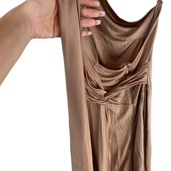 Alexis Parson One-Shoulder Wide-Leg Jumpsuit with Tie Waist Tan Size M - Picture 7 of 11